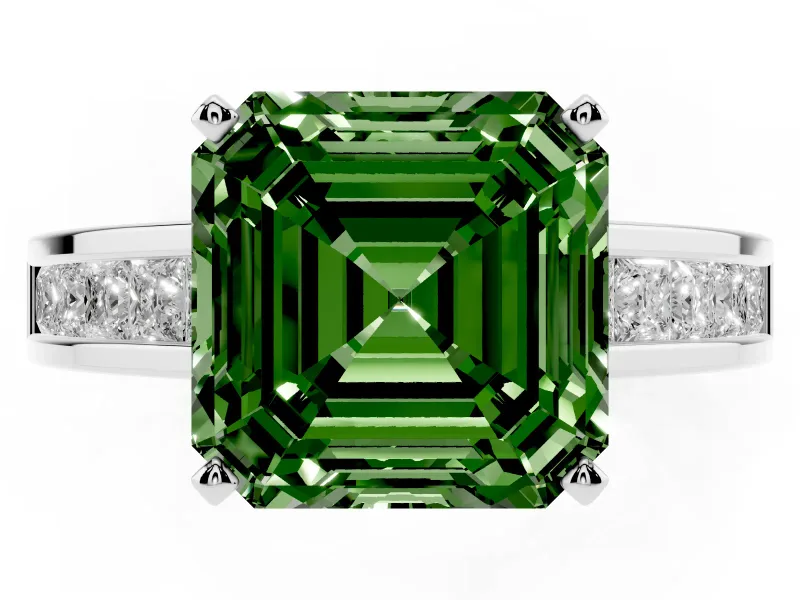 Asscher Cut Channel Engagement Ring Setting for a Fancy Green Lab-Grown Diamond | Sterling Silver