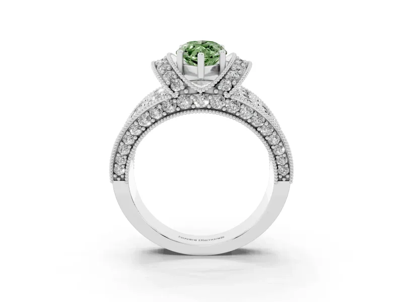 Marquise Vintage Pave Engagement Ring Setting for a Fancy Green Lab-Grown Diamond | Milgrain Edges | White Gold