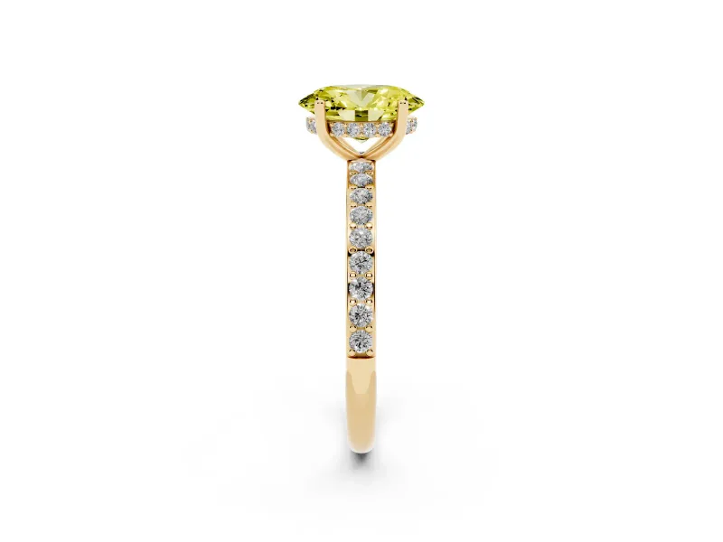 Oval Hidden Halo Engagement Ring Setting for a Fancy Yellow Lab-Grown Diamond | Yellow Gold