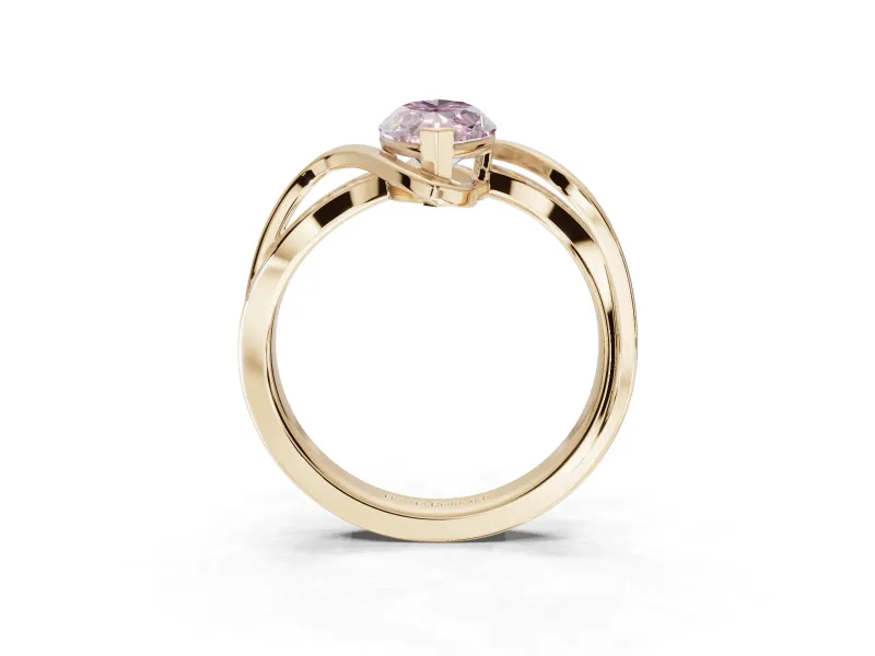 Marquise Bypass Solitaire Engagement Ring Setting for a Fancy Pink Lab-Grown Diamond | Pavé Strands | Yellow Gold
