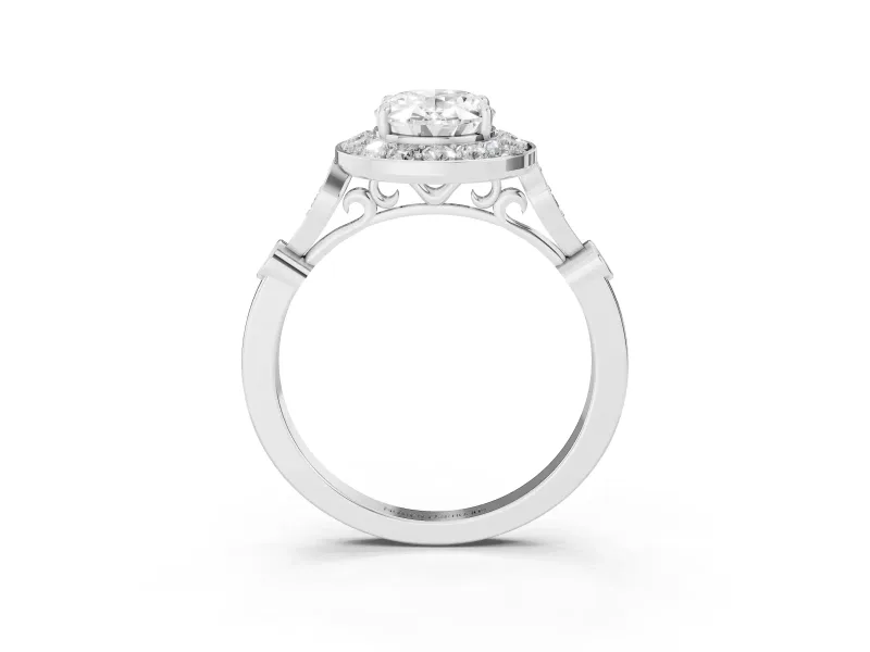 Oval Vintage Halo Engagement Ring Setting | Bezel Station Shoulders | White Gold