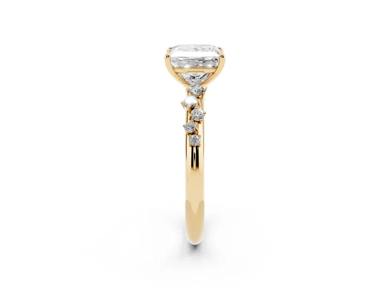 Princess Cut Diamond Cluster Solitaire Ring Set in Yellow gold with Prong Setting