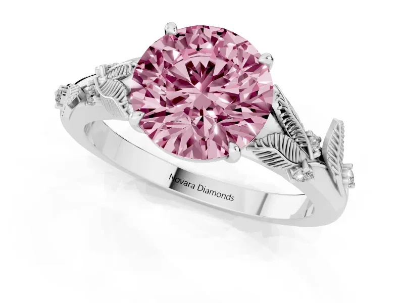 Round Leaf Solitaire Engagement Ring Setting for a Fancy Pink Lab-Grown Diamond | Sterling Silver