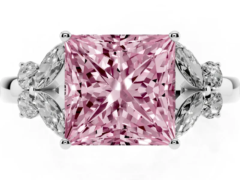 Princess Cut Petal Engagement Ring Setting for a Fancy Pink Lab-Grown Diamond | Platinum