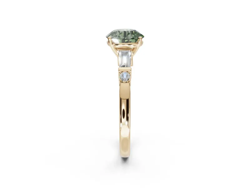 Round Tapered Baguette Engagement Ring Setting for a Fancy Green Lab-Grown Diamond | Yellow Gold