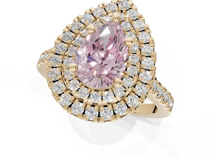 Pear-Shaped Double Halo Engagement Ring Setting for a Fancy Pink Lab-Grown Diamond | Yellow Gold