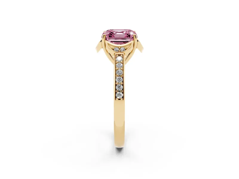 Asscher Cut Floral Pavé Engagement Ring Setting for a Fancy Pink Lab-Grown Diamond | Yellow Gold