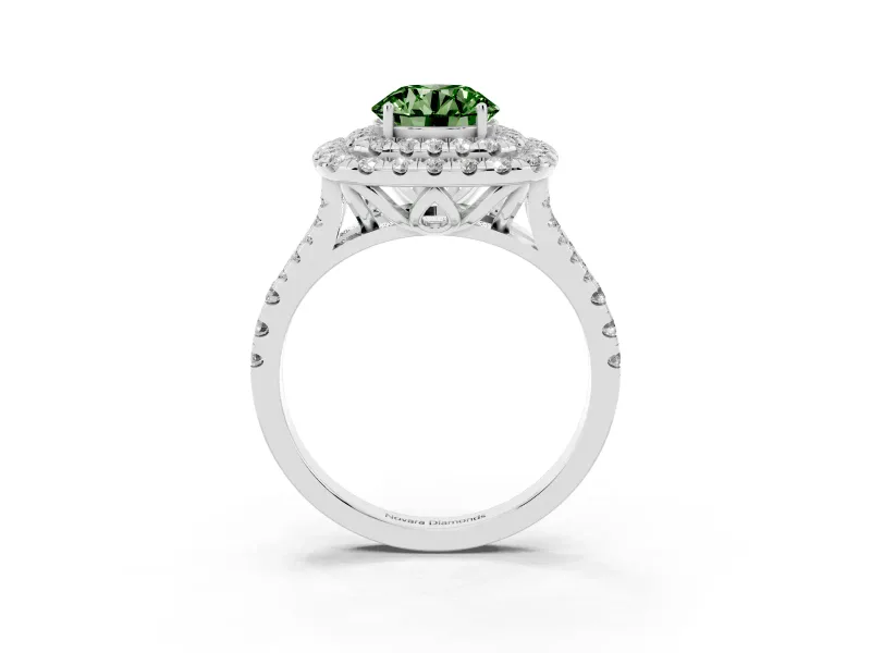 Round Halo Split Shank Engagement Ring Setting for a Fancy Green Lab-Grown Diamond | Pavé Strands | Sterling Silver