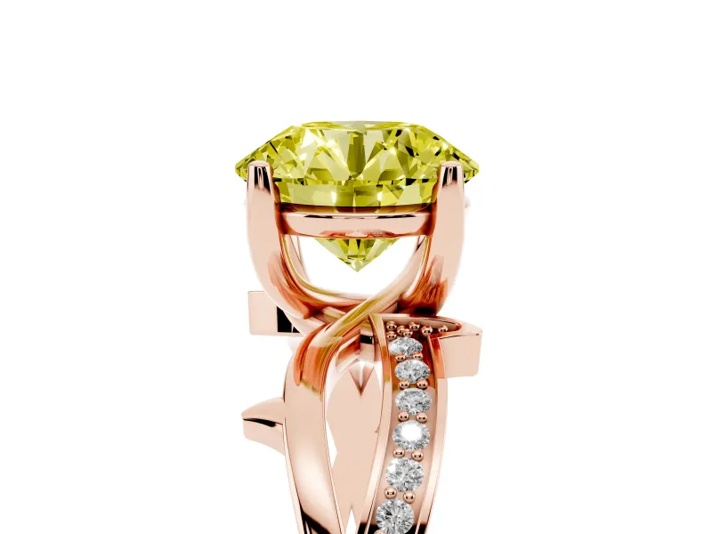 Round Twisted Pavé Engagement Ring Setting for a Fancy Yellow Lab-Grown Diamond | Pavé and Plain Strands | Rose Gold