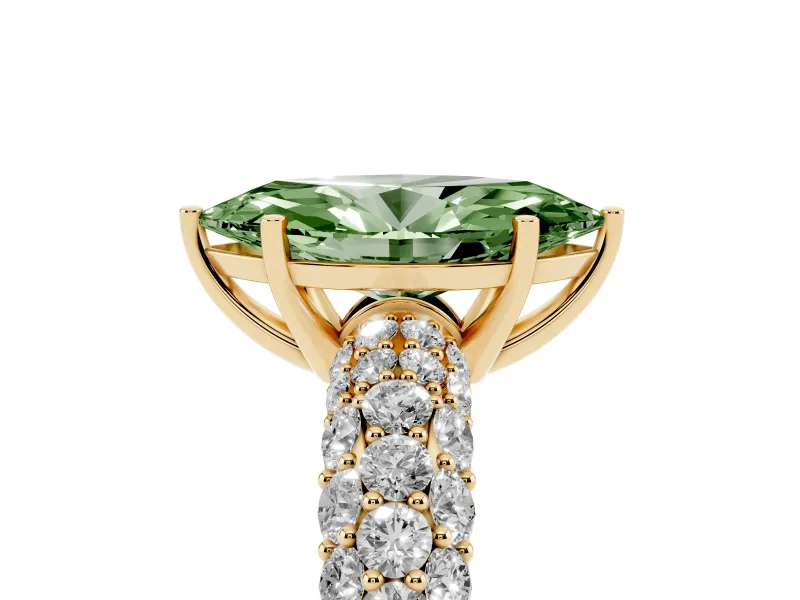 Marquise Multi Row Pave Engagement Ring Setting for a Fancy Green Lab-Grown Diamond | Yellow Gold