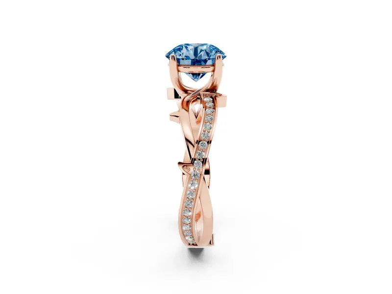 Round Twisted Pavé Engagement Ring Setting for a Fancy Blue Lab-Grown Diamond | Pavé and Plain Strands | Rose Gold