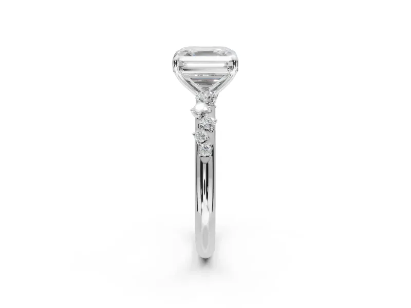 Asscher Cut Solitaire Engagement Ring Setting | Graduated Scattered Accents | White Gold