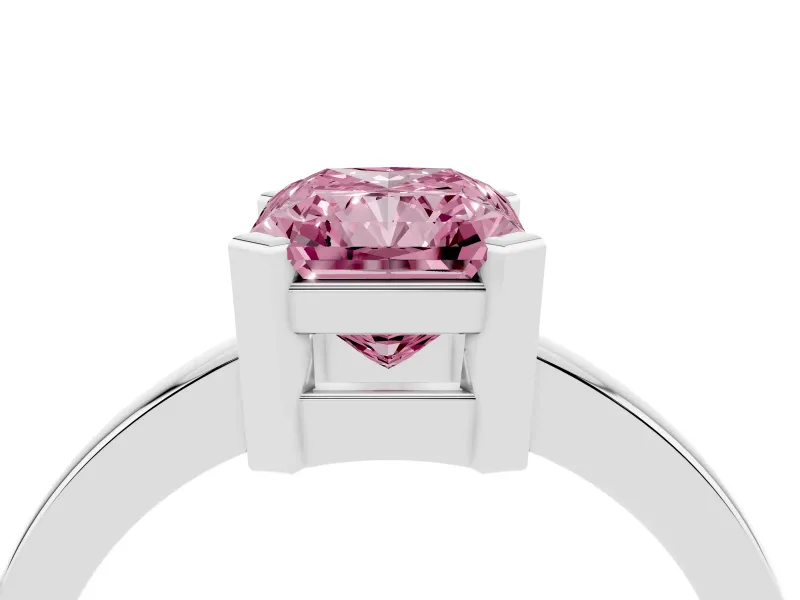 Fancy Pink Radiant Cut Diamond Solitaire Ring Set in White gold with Prong Head and Smooth Polished Band