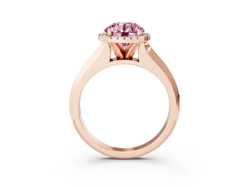 Round Halo Engagement Ring Setting for a Fancy Pink Lab-Grown Diamond | Knife-Edge Band | Rose Gold