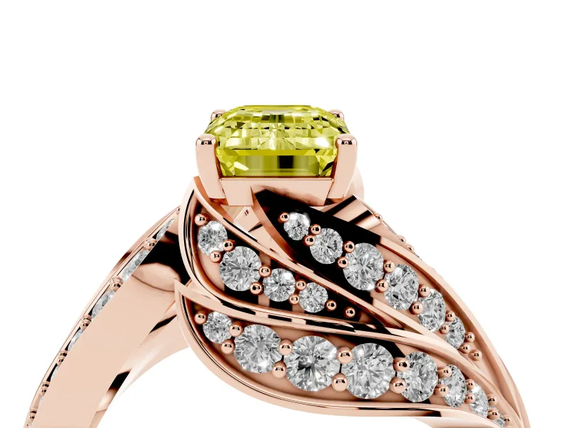 Emerald Cut Bypass Hidden Halo Engagement Ring Setting for a Fancy Yellow Lab-Grown Diamond | Graduated Pavé | Rose Gold