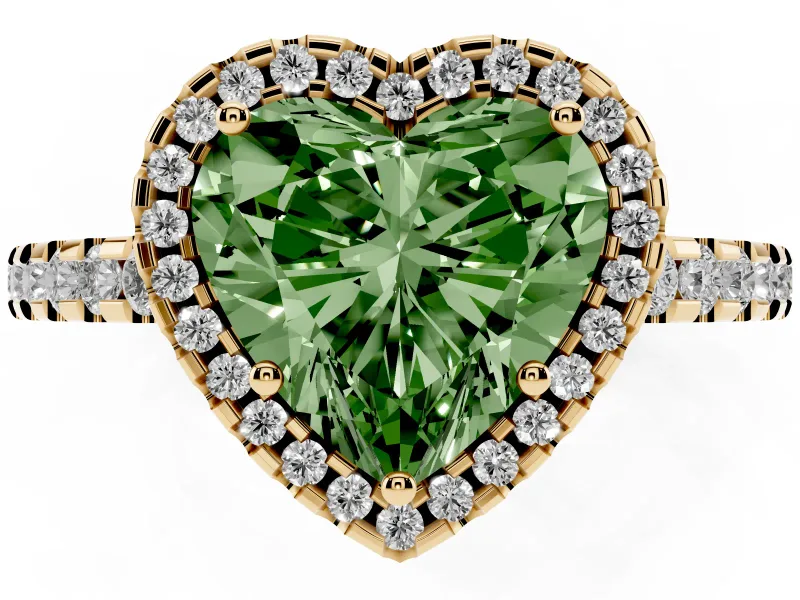 Heart-Shaped Pave Halo Engagement Ring Setting for a Fancy Green Lab-Grown Diamond | Yellow Gold
