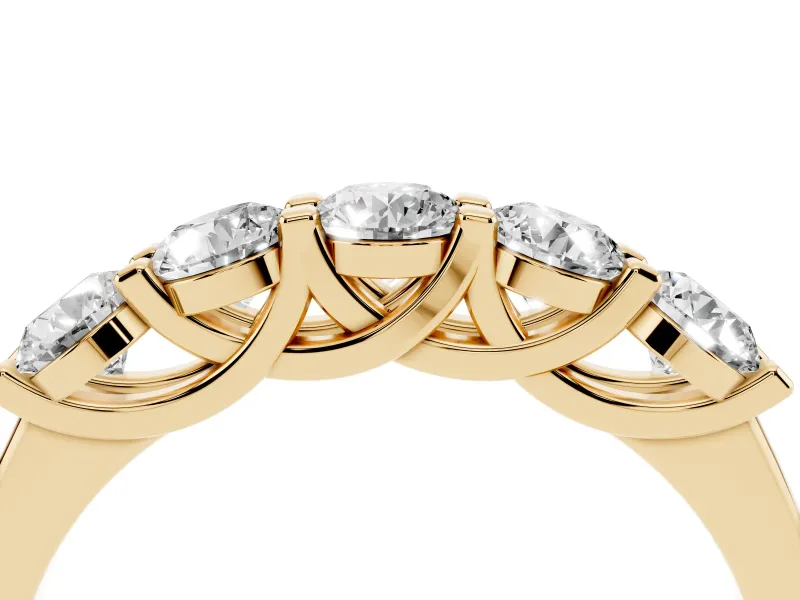 Round Diamond Half Eternity Band Set in Yellow gold with Prong-Set Stones
