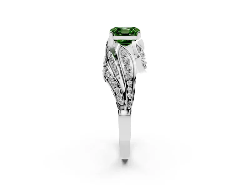 Asscher Cut Bypass Hidden Halo Engagement Ring Setting for a Fancy Green Lab-Grown Diamond | Graduated Pavé | Platinum