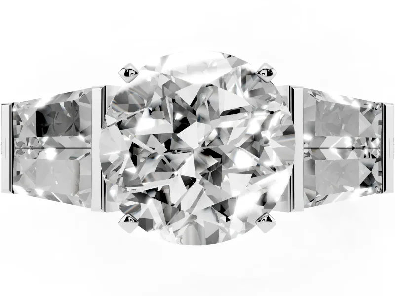 Round Channel Set Baguette Engagement Ring Setting | Paired Baguettes | Sterling Silver