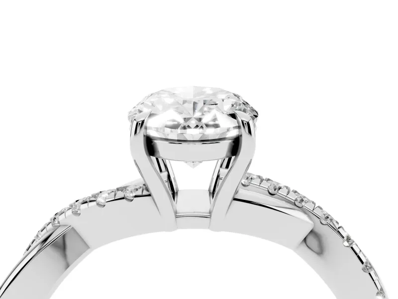 Oval Crossover Pave Solitaire Engagement Ring Setting | Twisted Shoulders | Platinum