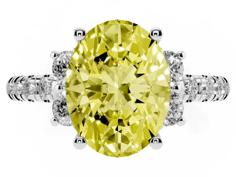 Oval Side Stone Pave Engagement Ring Setting for a Fancy Yellow Lab-Grown Diamond | Paired Round Accents | White Gold