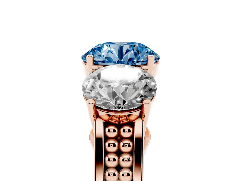 Round Engagement Ring Setting for a Fancy Blue Lab-Grown Diamond | Three Stone | Rose Gold