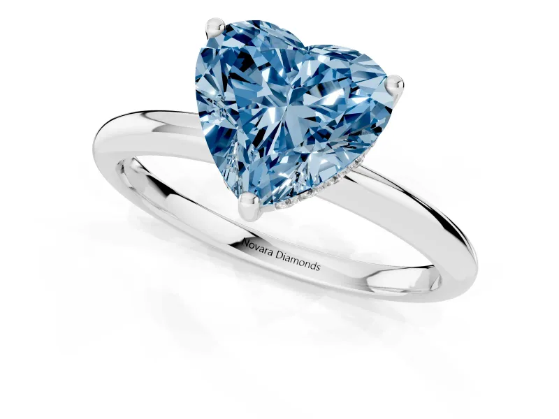 Heart-Shaped Hidden Halo Engagement Ring Setting for a Fancy Blue Lab-Grown Diamond | Plain Band | Sterling Silver