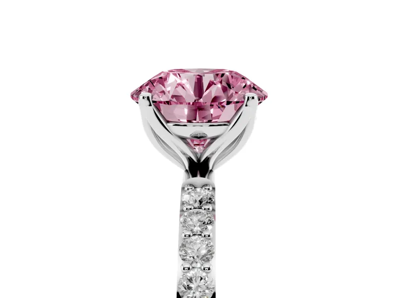 Round Pave Engagement Ring Setting for a Fancy Pink Lab-Grown Diamond | Slim Band | Platinum