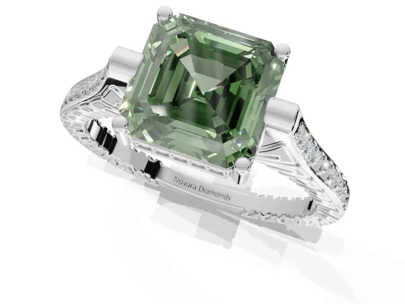 Asscher Cut Engagement Ring Setting for a Fancy Green Lab-Grown Diamond | Sterling Silver - Design NV-24586