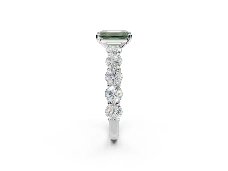 Emerald Cut Engagement Ring Setting for a Fancy Green Lab-Grown Diamond | Sterling Silver - Design NV-24455
