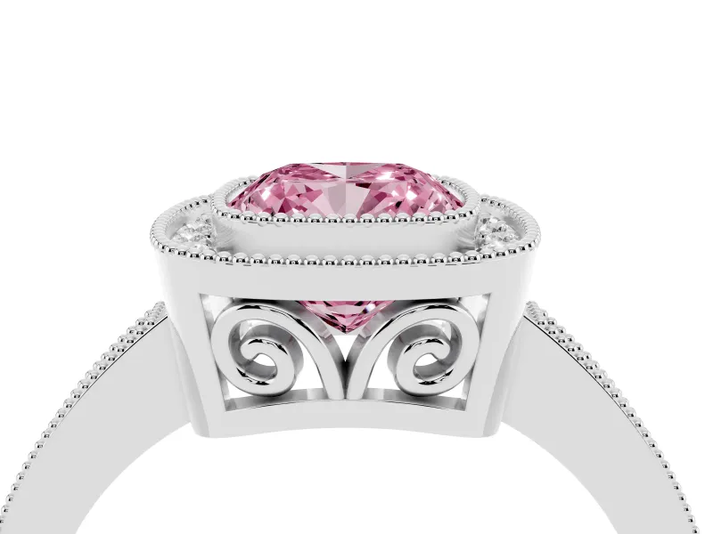 Cushion Cut Milgrain Halo Engagement Ring Setting for a Fancy Pink Lab-Grown Diamond | Platinum