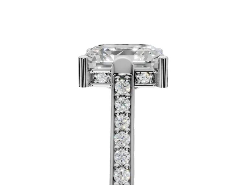 Asscher Cut Vintage Cathedral Engagement Ring Setting | Carved Band | Platinum