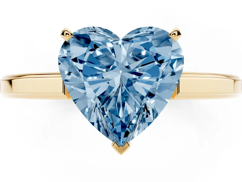 Heart-Shaped Solitaire Engagement Ring Setting for a Fancy Blue Lab-Grown Diamond | Stepped Flat Band | Yellow Gold