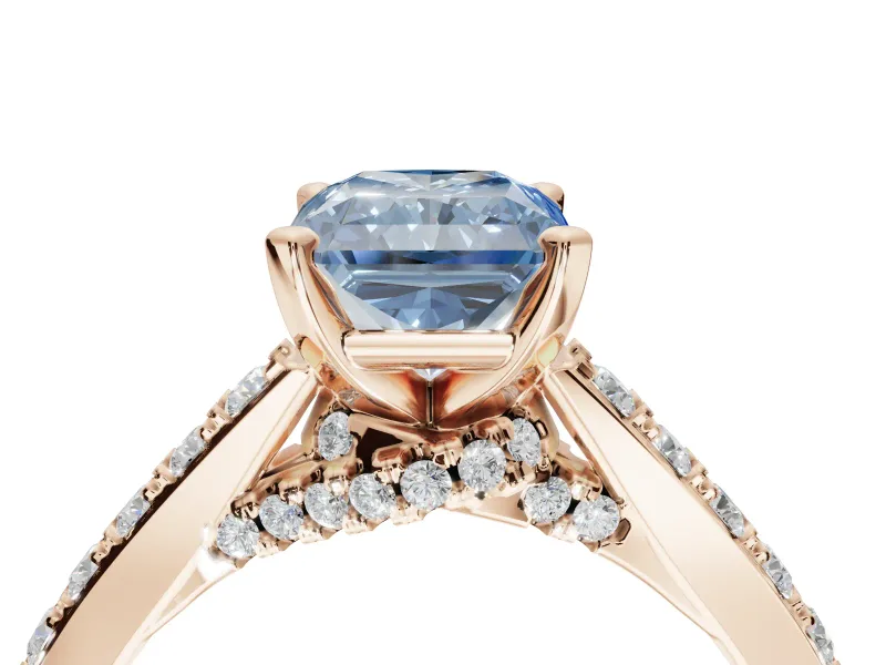Radiant Cut Pavé Solitaire Engagement Ring Setting for a Fancy Blue Lab-Grown Diamond | Crossover Gallery | Rose Gold