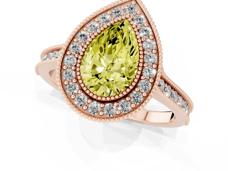 Pear-Shaped Vintage Milgrain Halo Engagement Ring Setting for a Fancy Yellow Lab-Grown Diamond | Bezel Head | Rose Gold