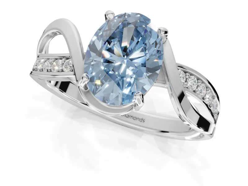 Oval Bypass Solitaire Engagement Ring Setting for a Fancy Blue Lab-Grown Diamond | Pavé Strands | Sterling Silver