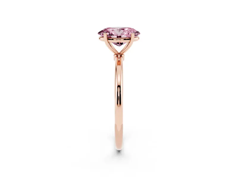 Fancy Pink Oval Cut Diamond Solitaire Engagement Ring Set in Rose gold with Thin Band and Prong Setting