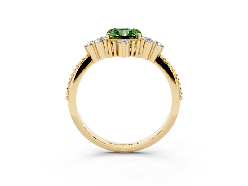 Radiant Cut Cluster Engagement Ring Setting for a Fancy Green Lab-Grown Diamond | Yellow Gold
