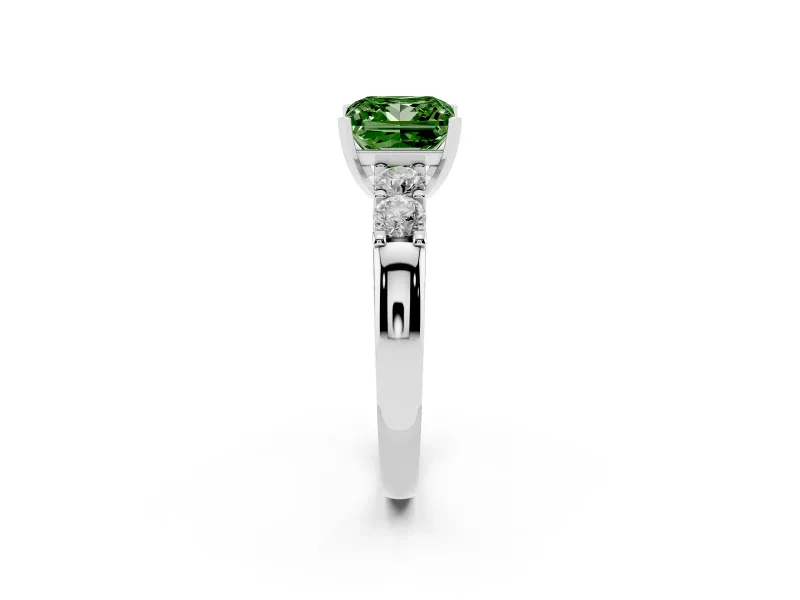 Fancy Green Princess Cut Diamond Five-Stone Prong Set Engagement Ring Set in Silver with Channel Band