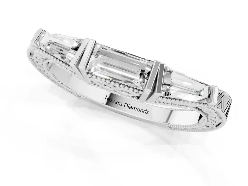 Baguette Diamond Milgrain Band Set in Platinum with Channel V-Prong Setting