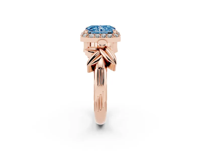 Radiant Cut Floral Halo Engagement Ring Setting for a Fancy Blue Lab-Grown Diamond | Rose Gold