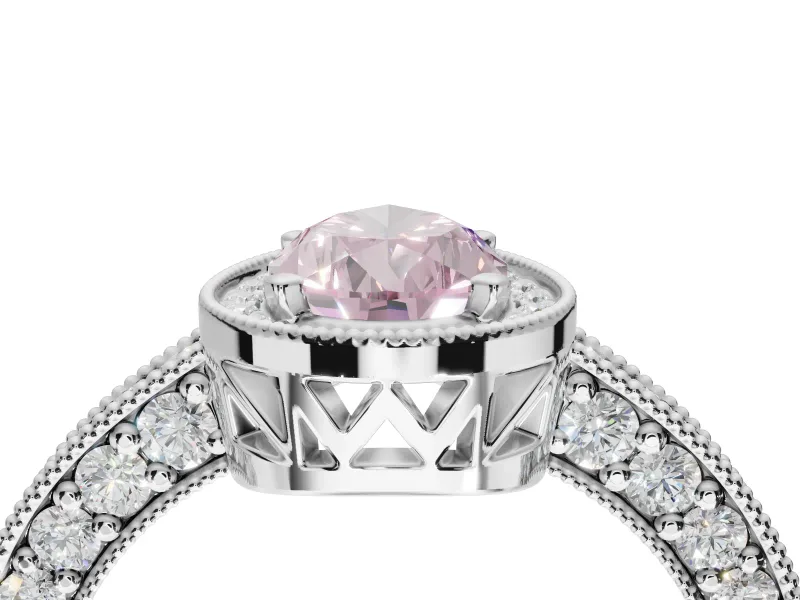 Pear-Shaped Milgrain Halo Engagement Ring Setting for a Fancy Pink Lab-Grown Diamond | Wide Pavé Band | Sterling Silver
