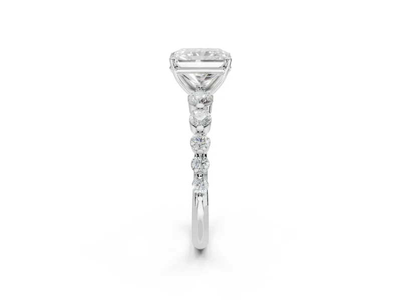 Radiant Cut Graduated Side Stone Engagement Ring Setting | Individually Seated | White Gold