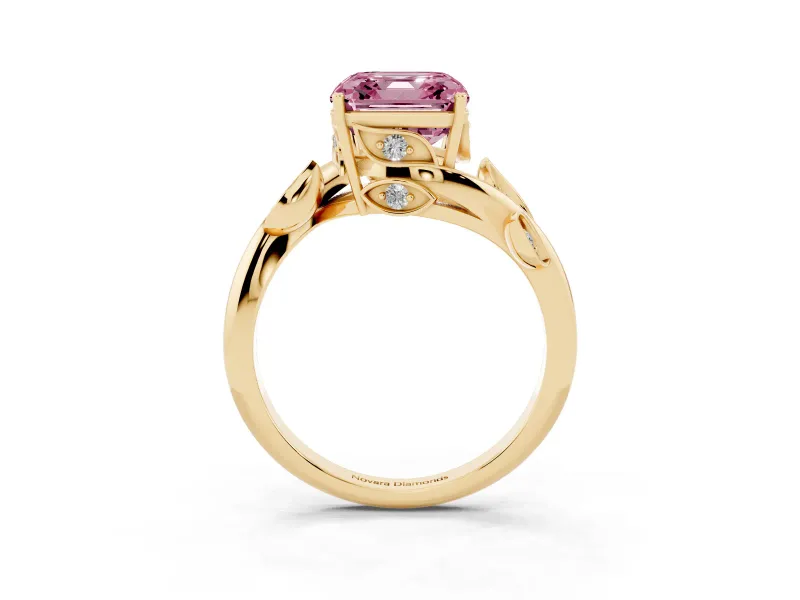 Asscher Cut Twisted Bypass Engagement Ring Setting for a Fancy Pink Lab-Grown Diamond | Yellow Gold