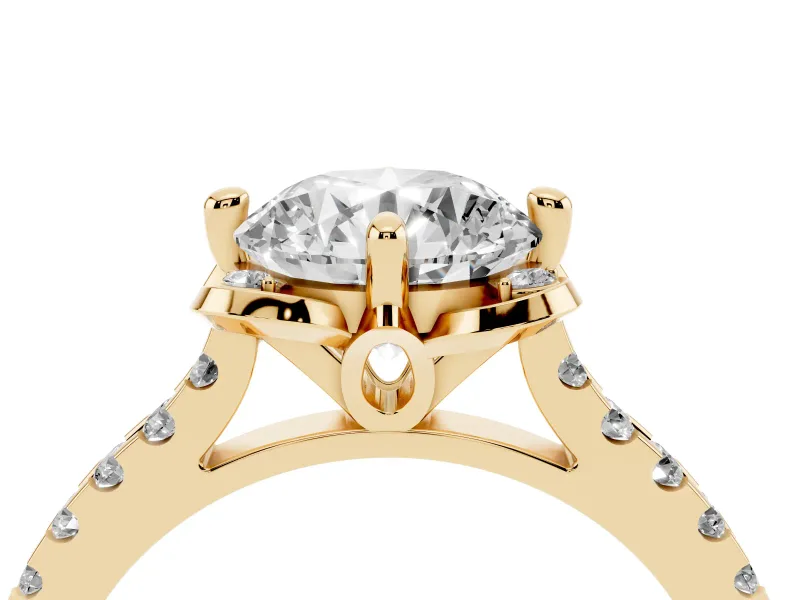 Round Floral Petal Engagement Ring Setting | Petal Accents | Yellow Gold