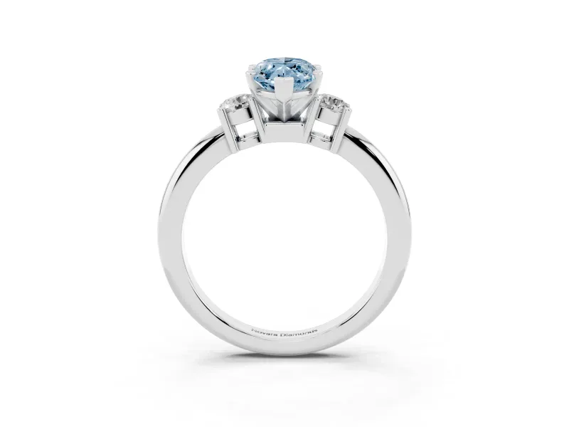 Fancy Blue Three-Stone Marquise Cut Diamond Ring Set in Platinum with Prong Setting and Plain Band