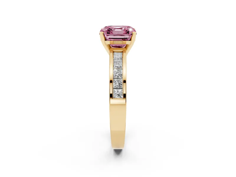 Asscher Cut Channel Engagement Ring Setting for a Fancy Pink Lab-Grown Diamond | Yellow Gold