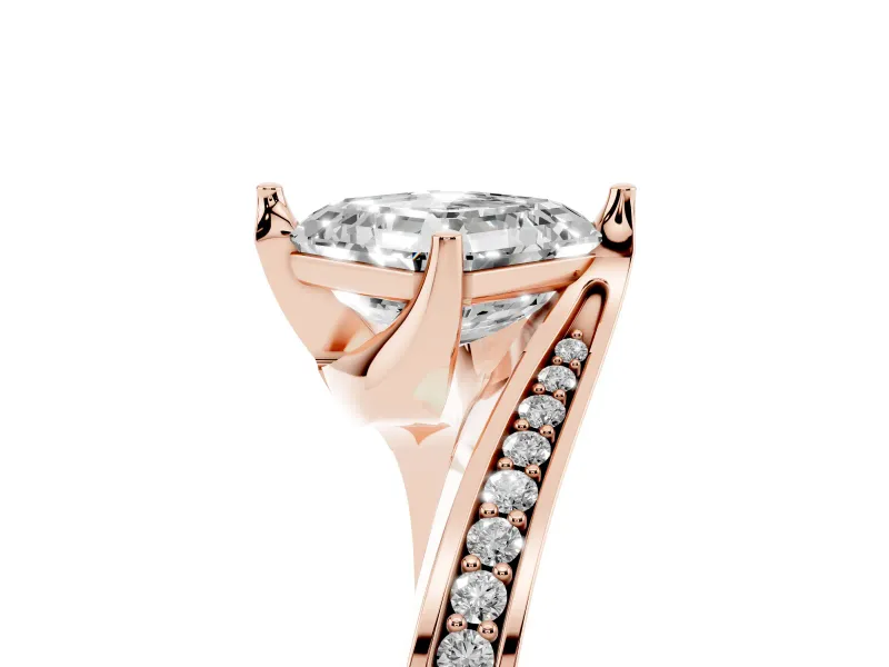 Asscher Cut Diamond Solitaire Ring Set in Rose gold with Intertwined Pavé Twist Band