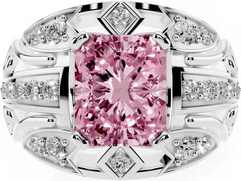 Radiant Cut Art Deco Graduated Engagement Ring Setting for a Fancy Pink Lab-Grown Diamond | Platinum