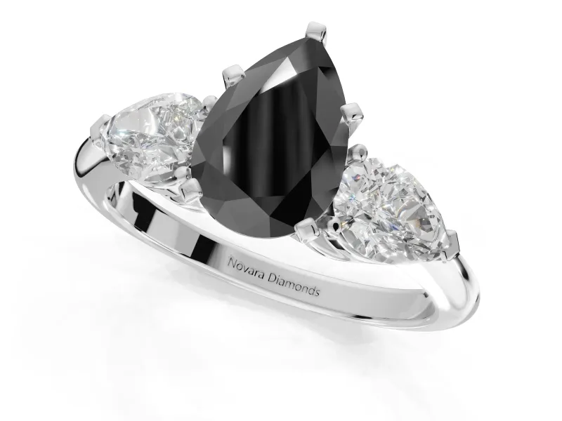 Pear-Shaped Three-Stone Ring Setting for a Black Center | Pear Side Stones | Sterling Silver
